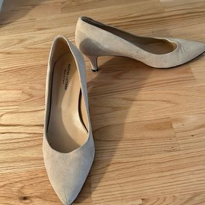Beige suede kitten heels from Andrea Carrano